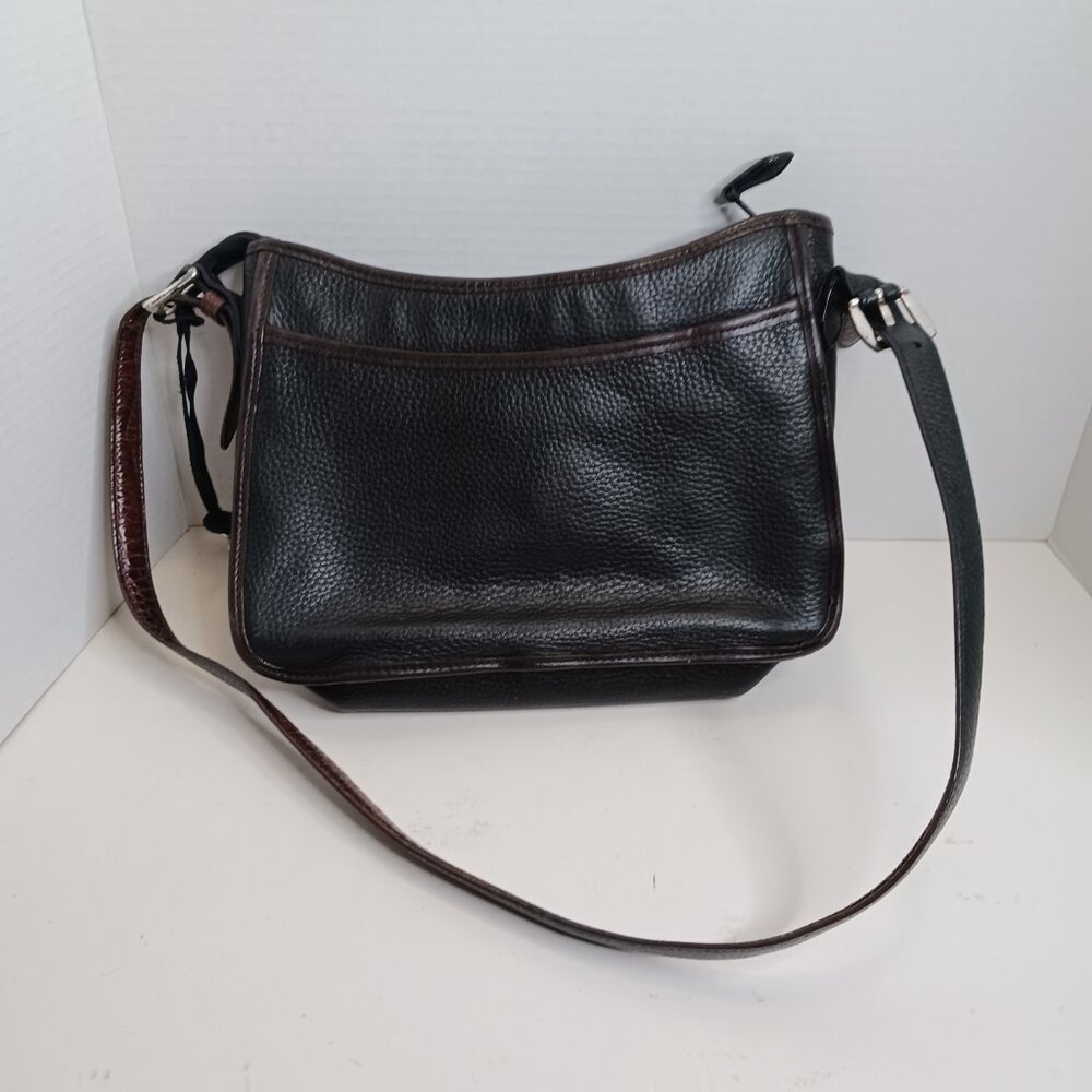 Brighton Shoulder Bag Purse Brown Croc Black Genuine Leather - Picture 2 of 14